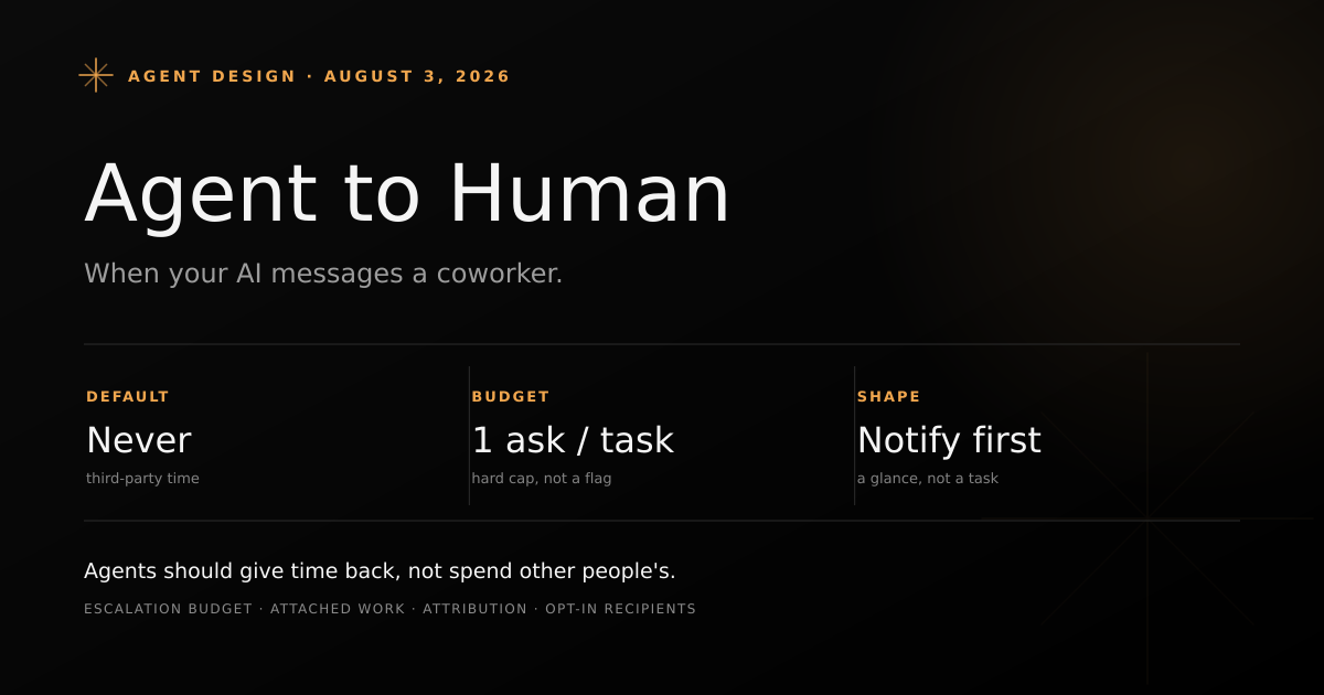 Agent-to-human delegation — an AI agent handing a task to a human coworker in a chat tool