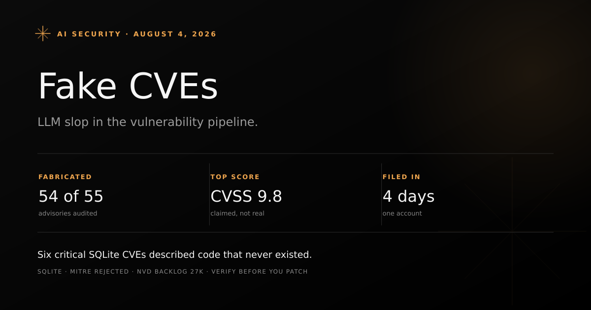 A fabricated CVE advisory flowing unverified into the public vulnerability database pipeline